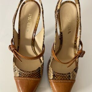 Prada Women's Brown and Tan Slingback Heels